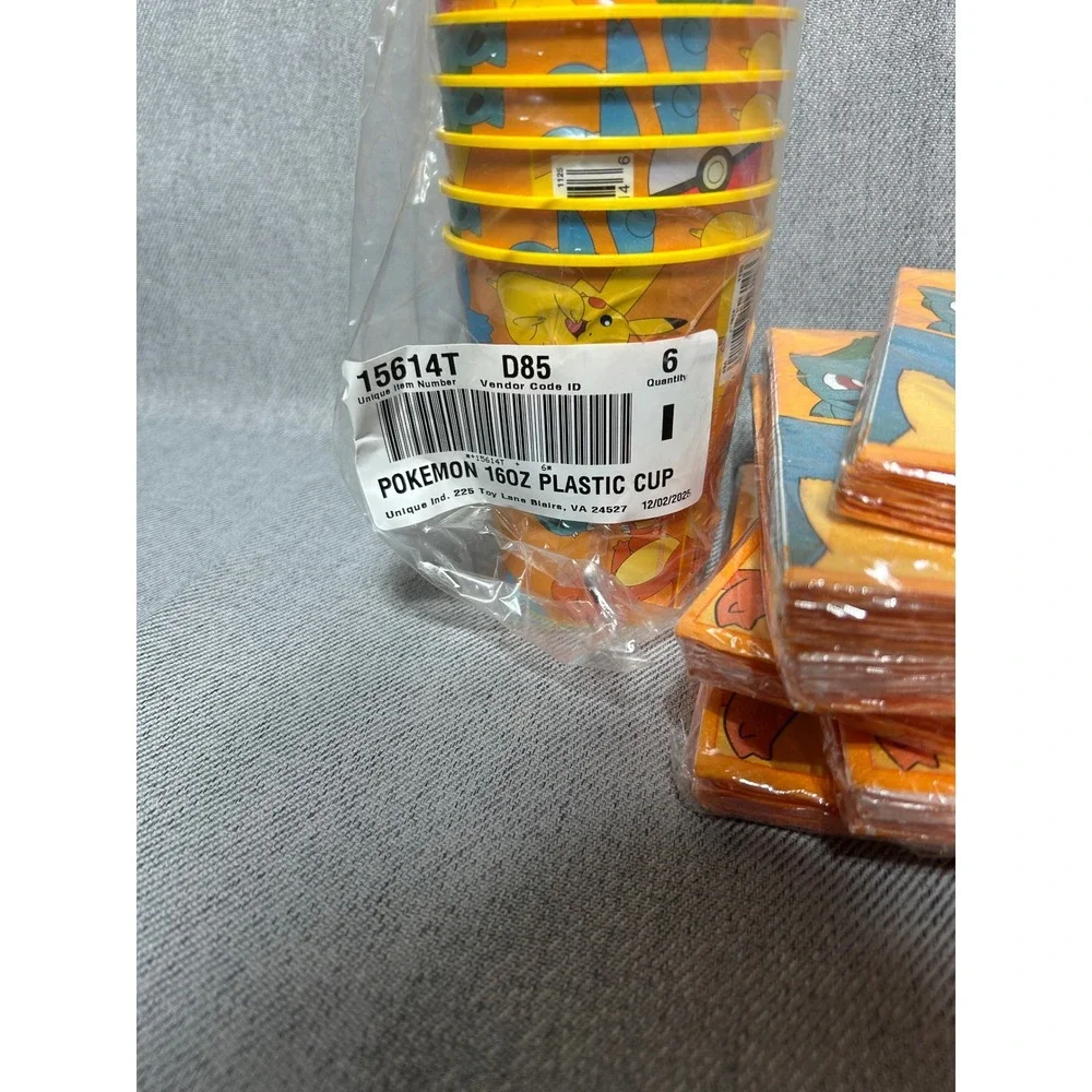 Pokemon Party Supplies Set 6 Plastic‎ Cups 64 Napkins Yellow Orange Pikachu